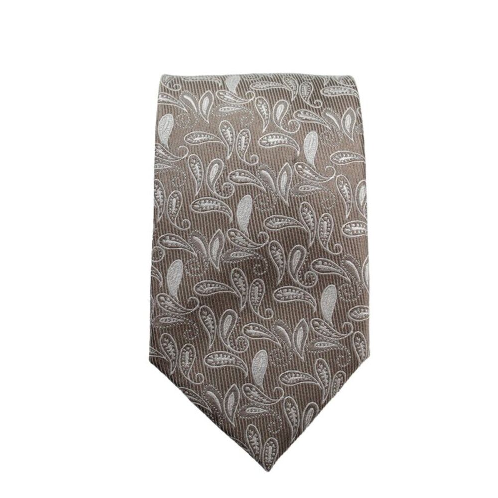 Italo Ferretti Mens Silk Paisley Print Classic Necktie Brown